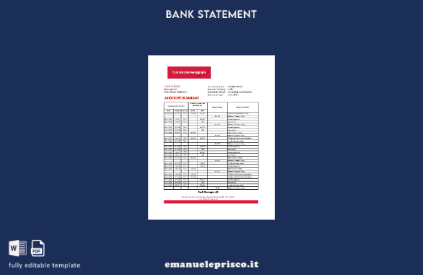 modello Excel di estratto conto bancario norvegese AS in stile verificato